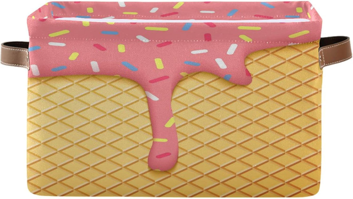 Cesta cono helado plegable con asa cuero para armario
