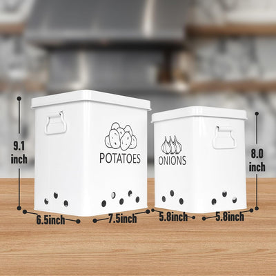 Set 2 Cajas Almacenamiento Verduras con Tapas y Asas Blanco