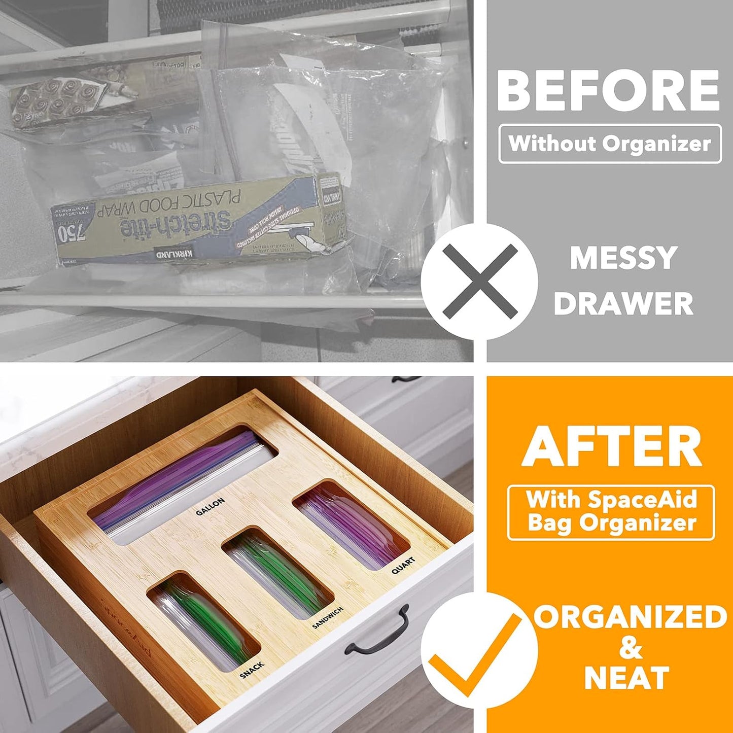 Organiz. cajón cocina bambú 4 ranuras 2" natural
