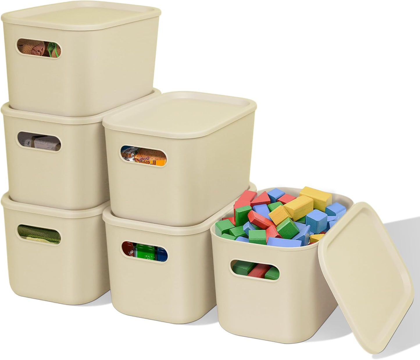 6 Cajas Plástico Apilables para Almacenar Beige