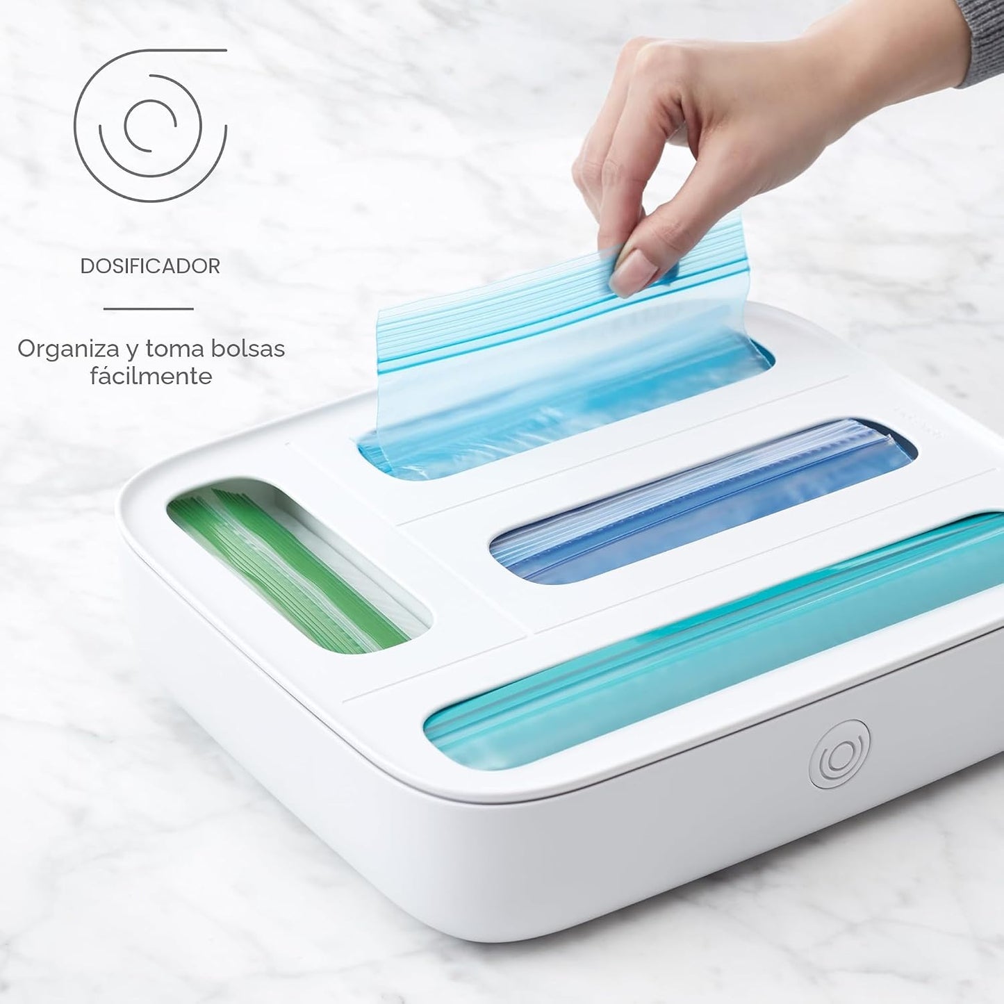 Dispensador bolsas plástico cajón cocina 4 ranuras blanco
