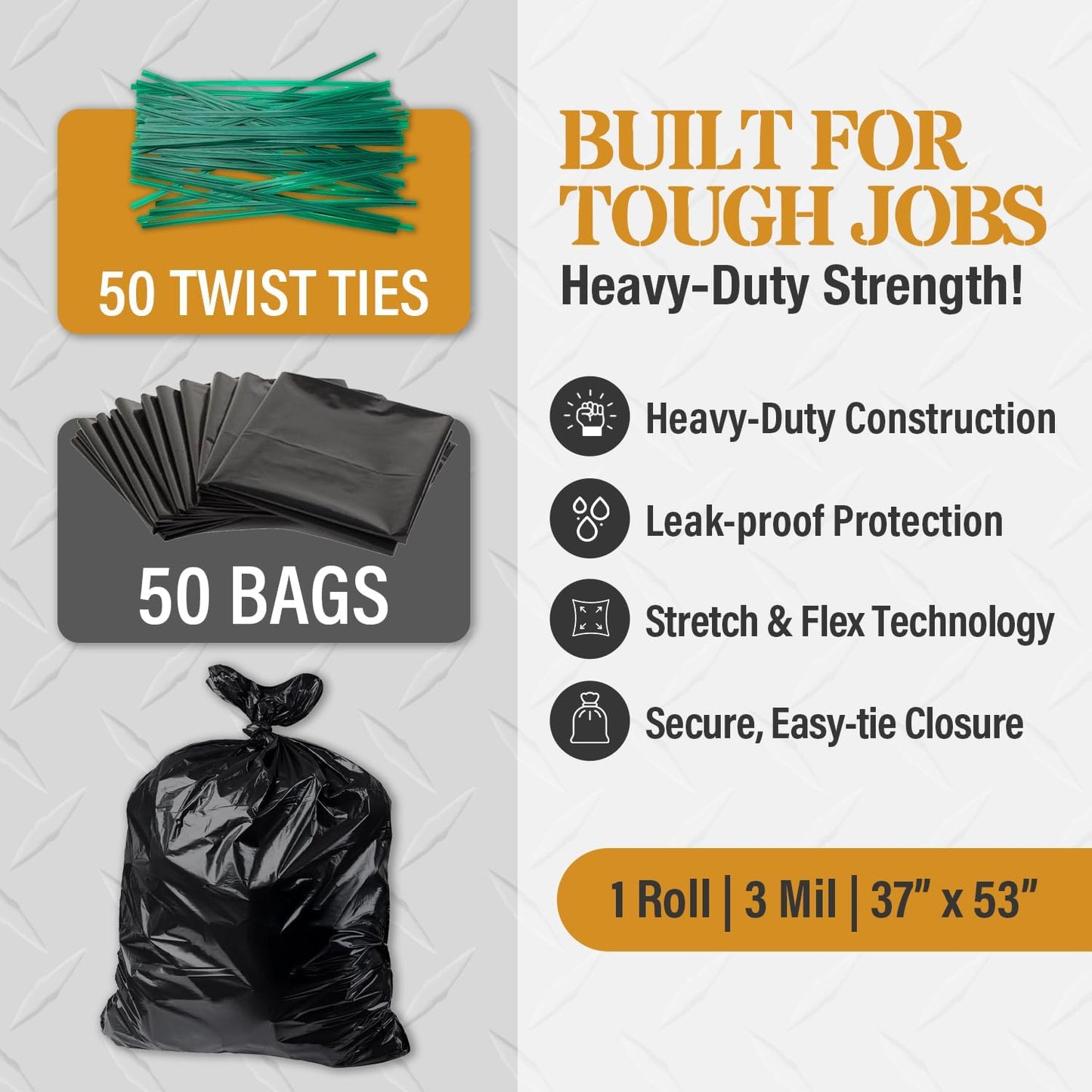 Bolsas basura negras 55gal 50uds resistentes grado
