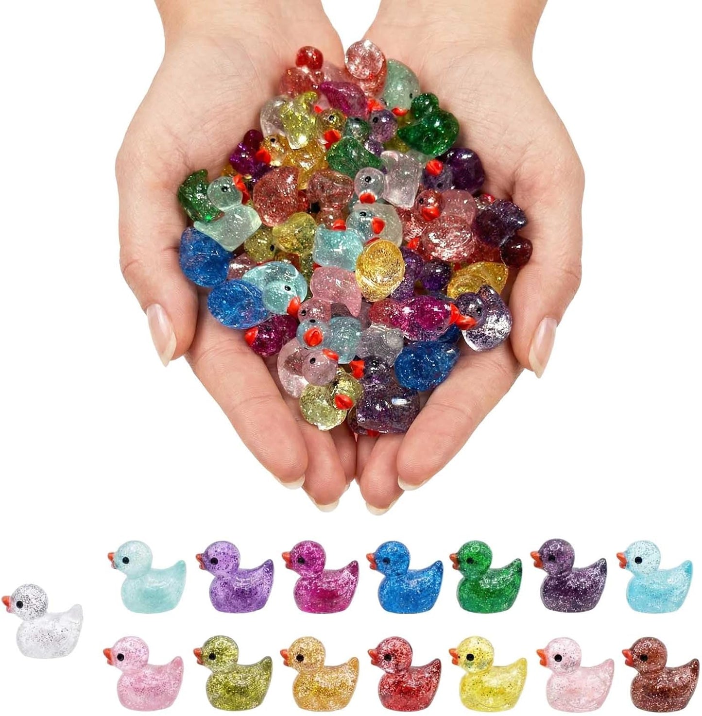 100 Mini Patos Resina Purpurina para Jardín Acuario Decoración