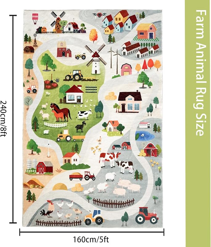 Alfombra granja infantil 5x8ft dormitorio sala set