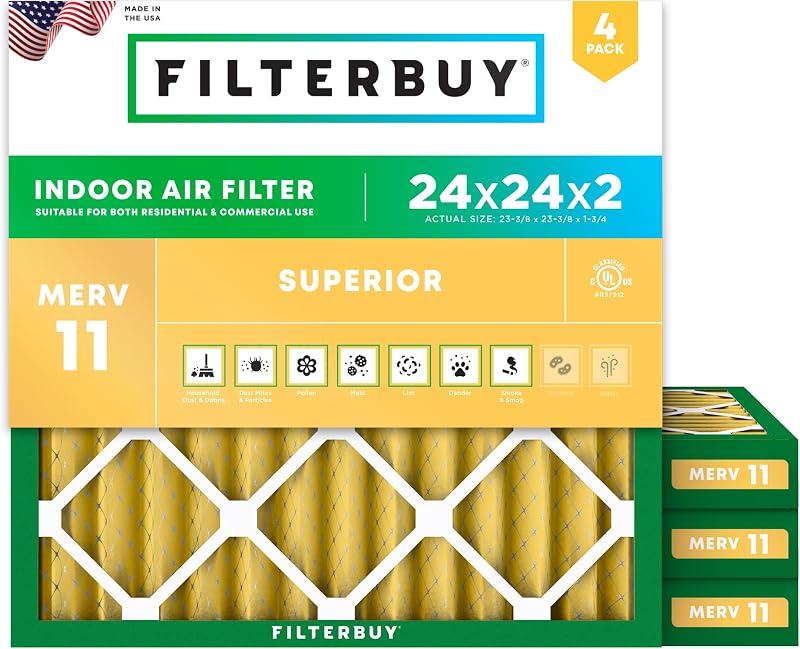 Filtro aire MERV 11 24x24x2 plisado HVAC 4 pzas