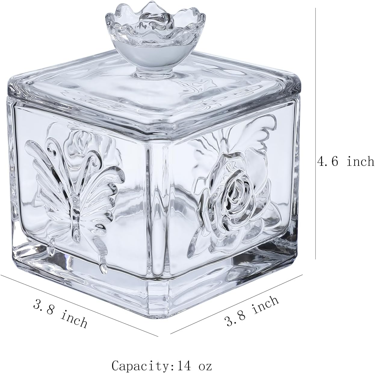 Tarro cristal con vitrales de rosas y mariposas