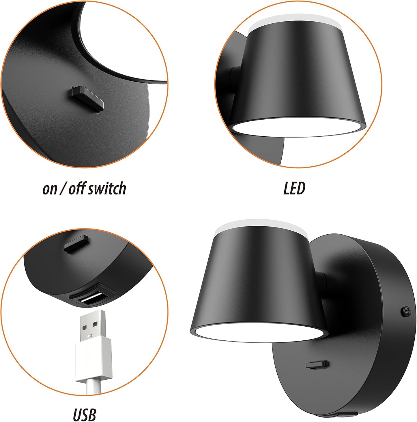 Set 2 Lámparas Pared Led USB Giratorias 350