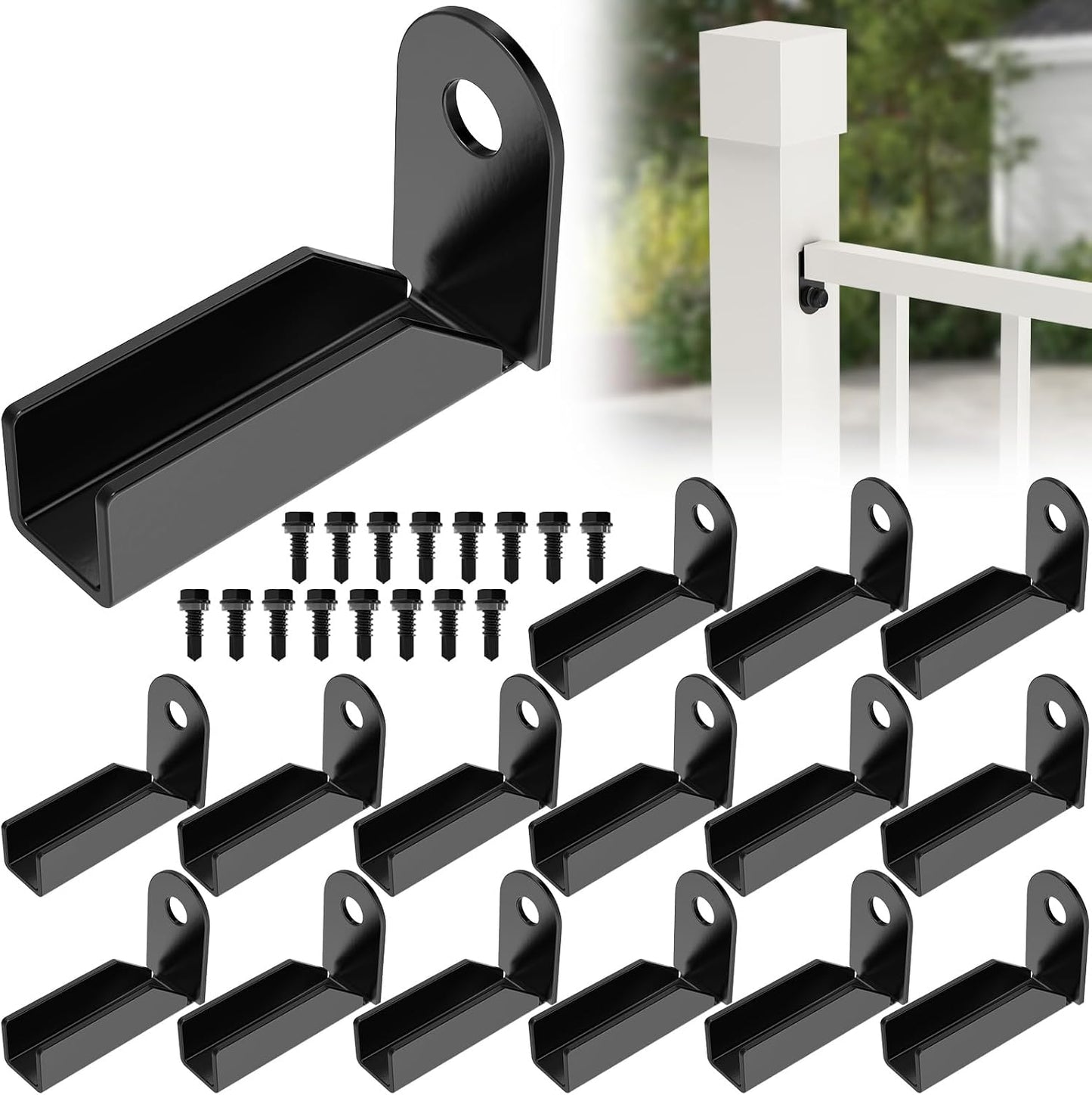 16 Soportes Valla Acero Carbono Negro para Rieles 1x1pulg