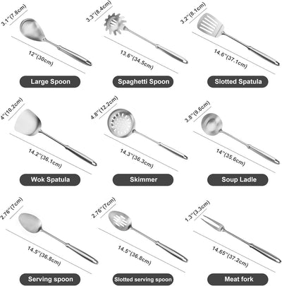 Set 9 Utensilios Acero Inox 304 Apto Lavavajillas
