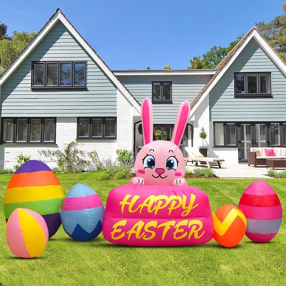 Decoración inflable conejito Pascua 8ft luces LED patio
