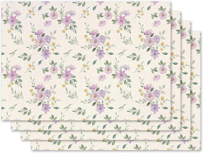 4 Manteles Flores Moradas 12x18pulg Interiores Exteriores