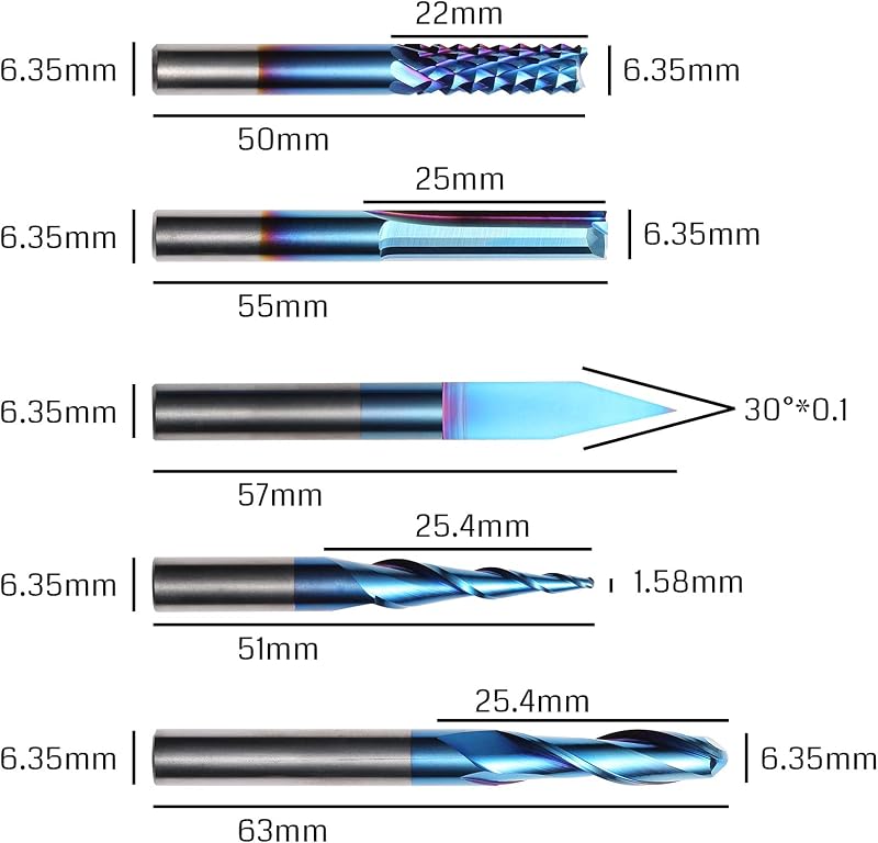 Brocas enrutador CNC 1/4pulg revestimiento azul nano