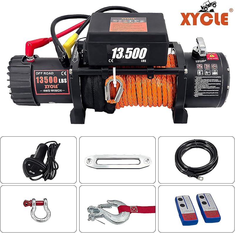 Cabrestante eléctrico 12V 13500lbs cuerda sintética