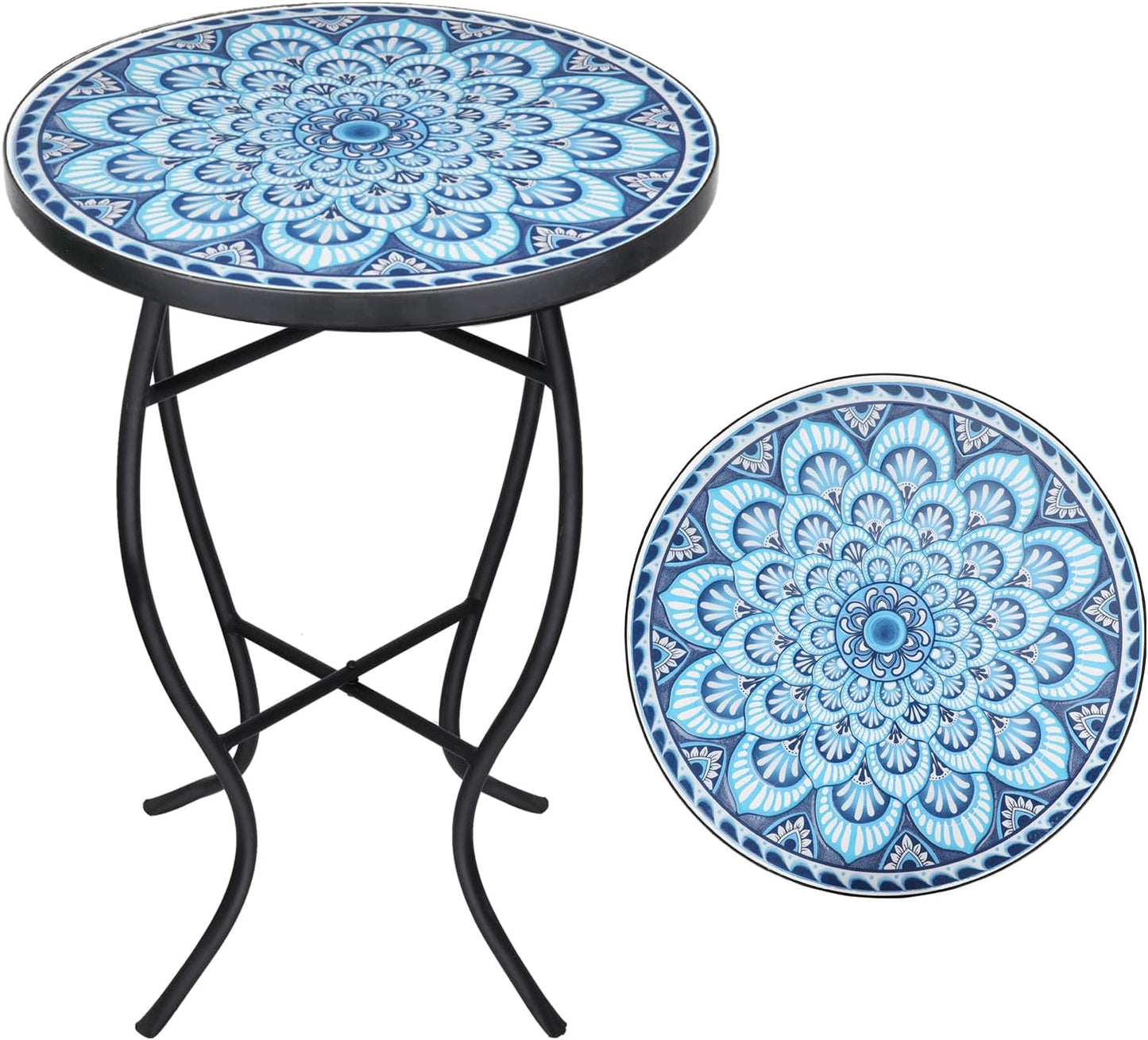 Mesa auxiliar redonda mosaico 14" para exterior e interior