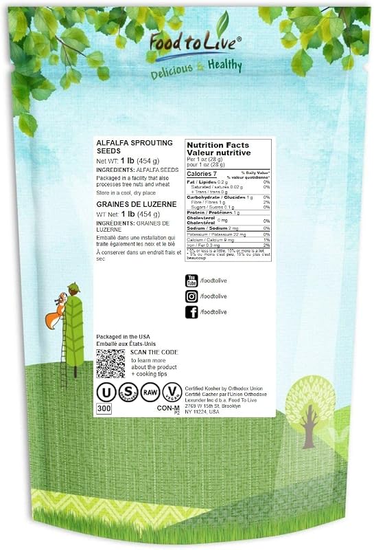 Semillas alfalfa para germinar 1lb comestibles puras veganas