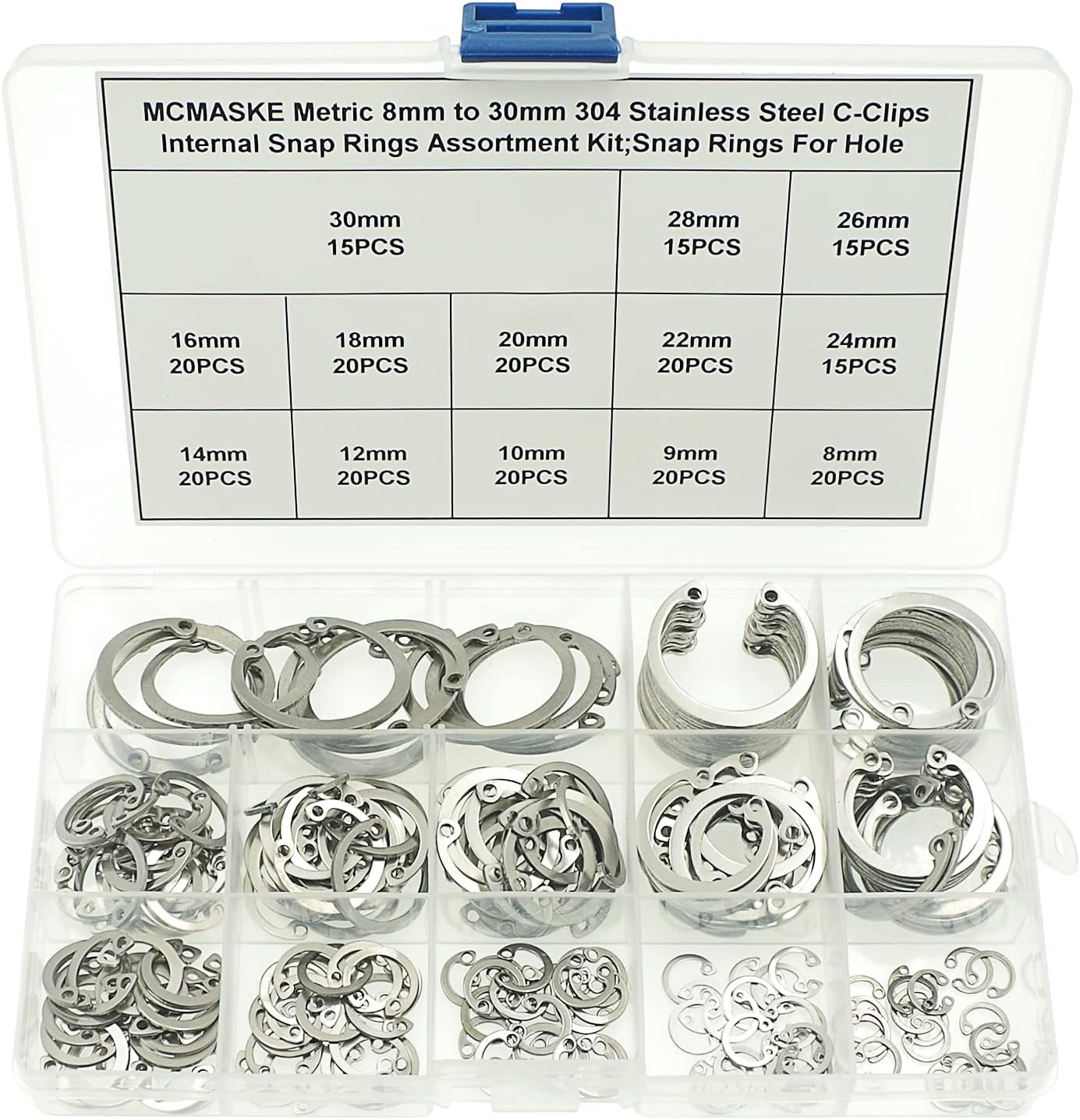 Kit anillos presión acero inox 304 8 a 1.181pulg