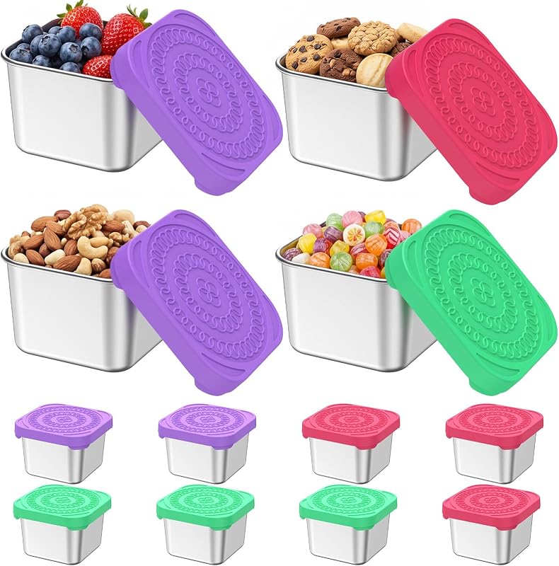 12 Pzas Recipientes Acero Inox 6oz Con Tapas Silicona