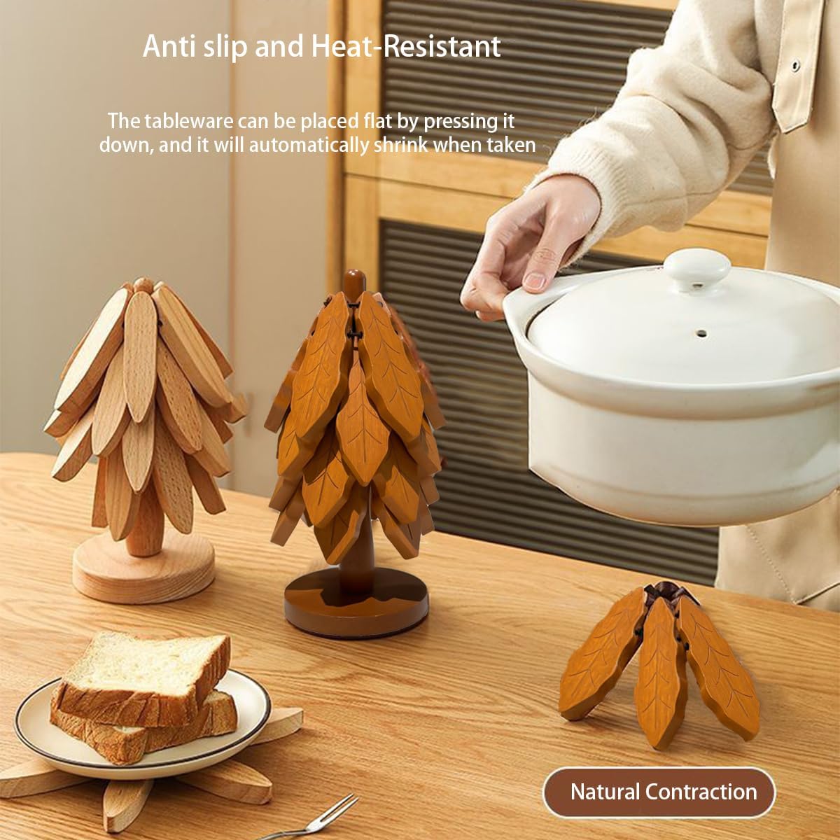Salvamanteles madera forma árbol plegable set 4