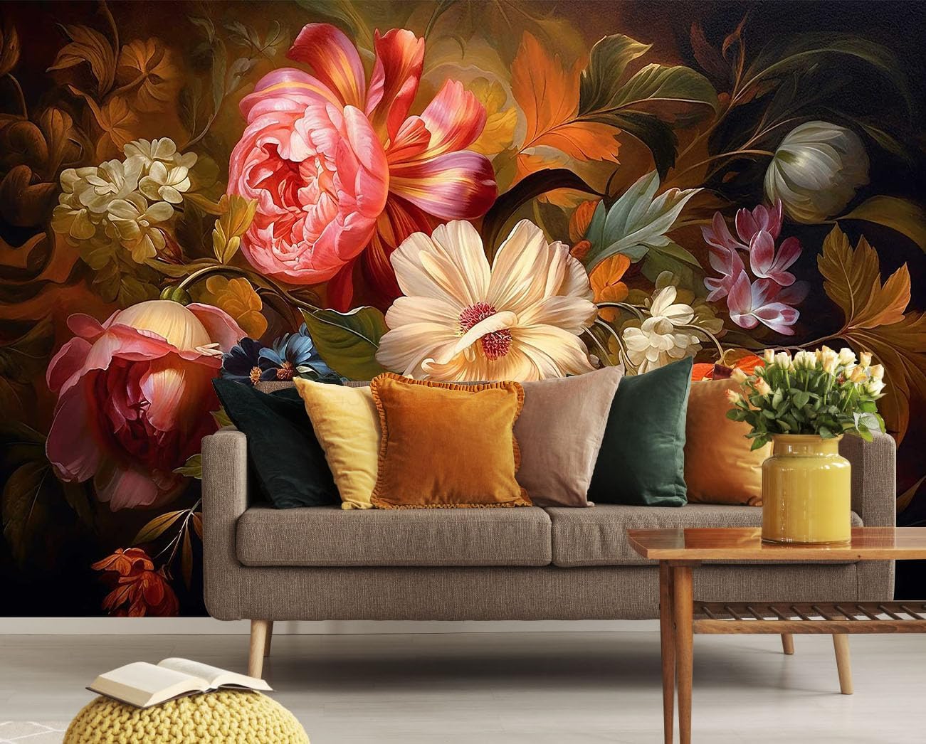 Mural flores acuarela papel tapiz sala dormitorio