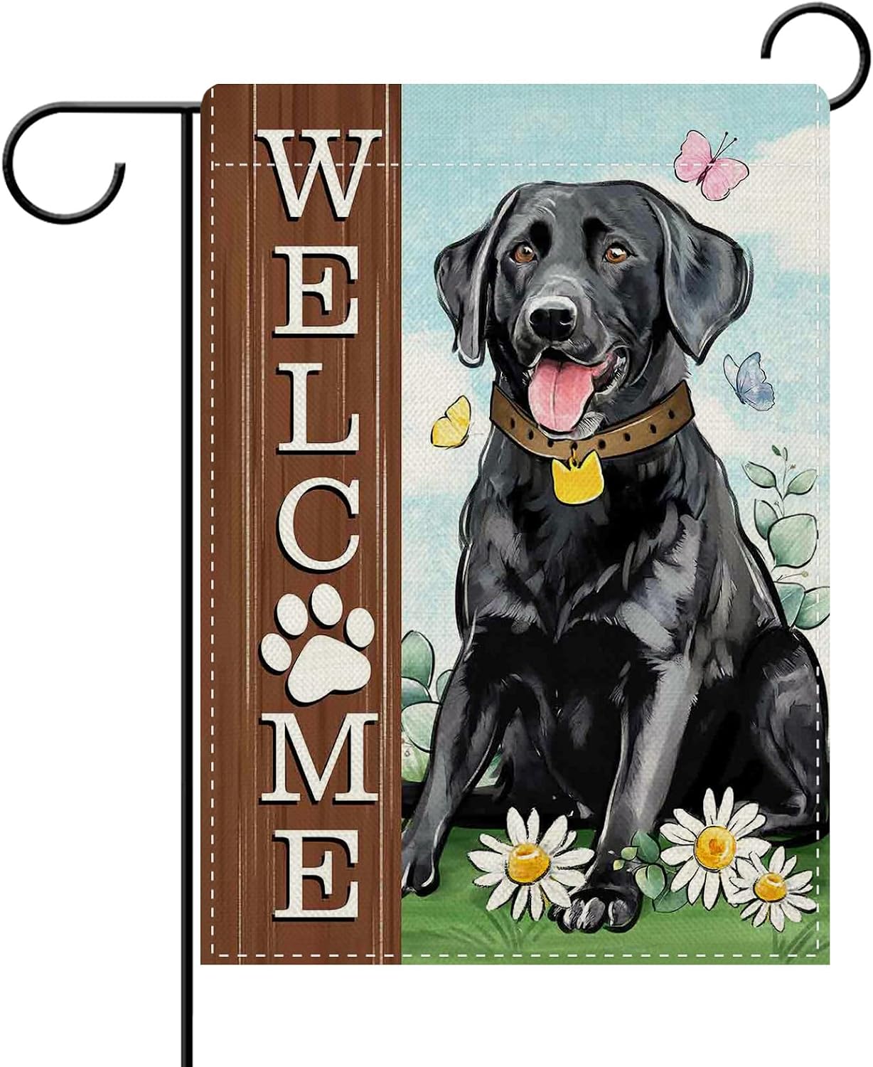 Bandera jardín perro labrador negro patas estampado
