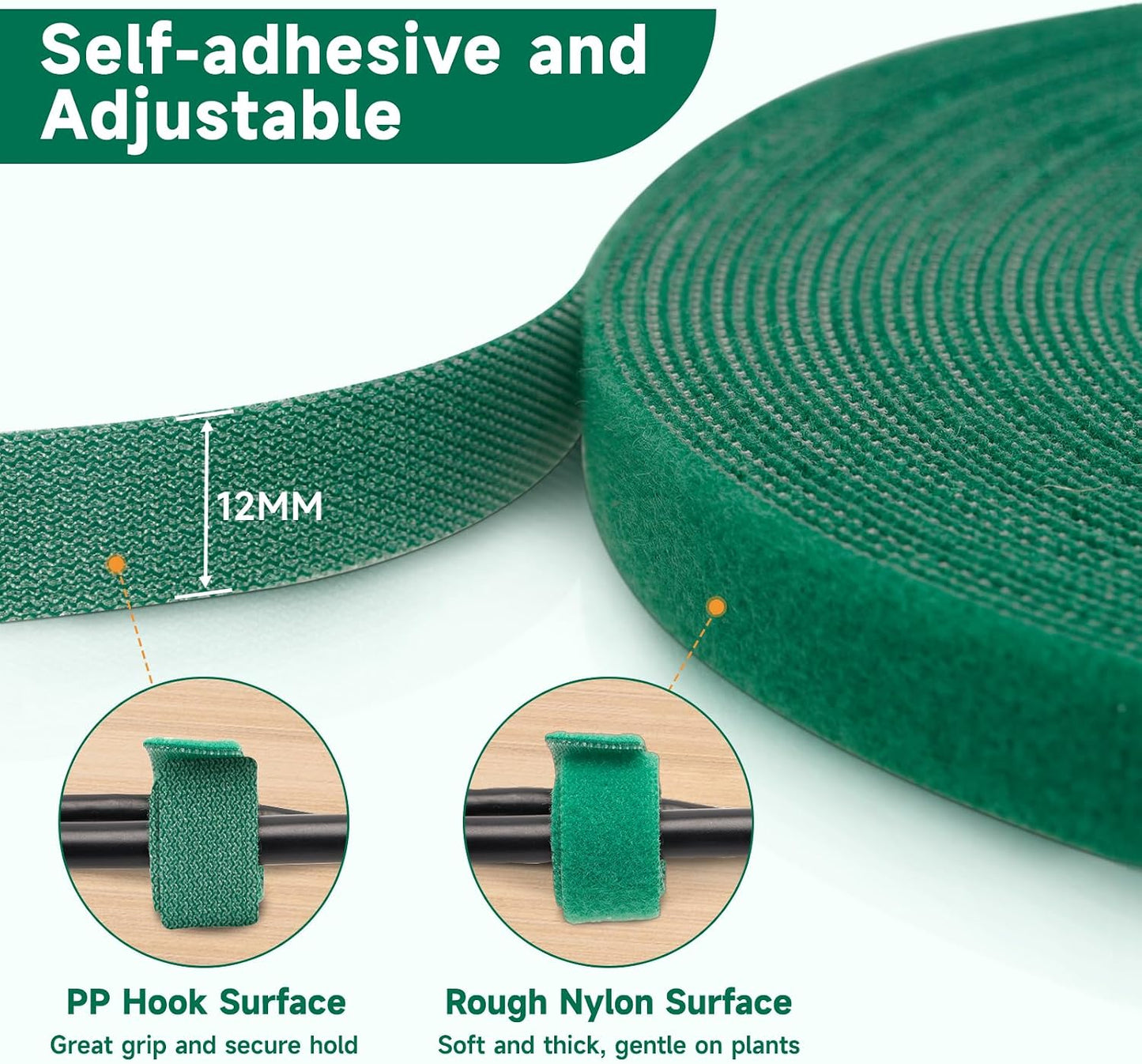Cinta adhesiva nailon jardín 65.6ft reutilizable verde oscuro