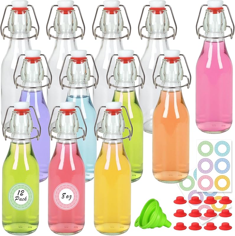12 Botellas Vidrio 8.5oz Tapas Herméticas Sello Goma