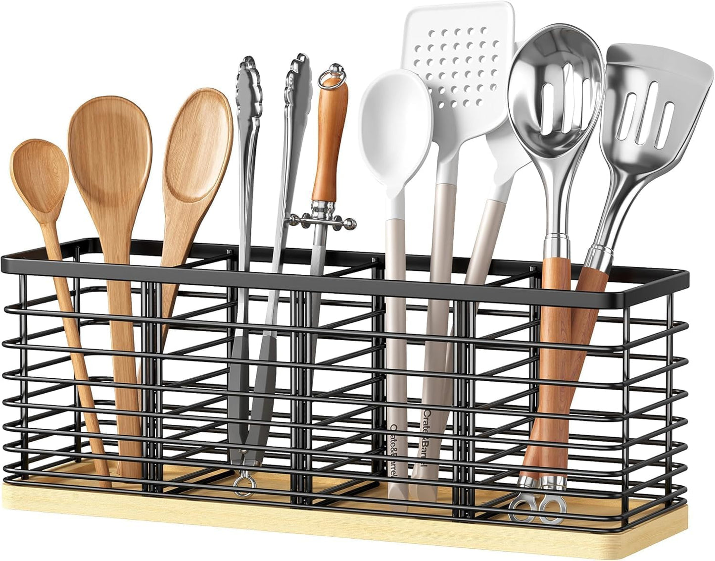 Soporte utensilios cocina 4 compartimentos madera estilo rústico