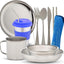 Set 10 Pzas Vajilla Camping Acero Inox con Bolsa Malla