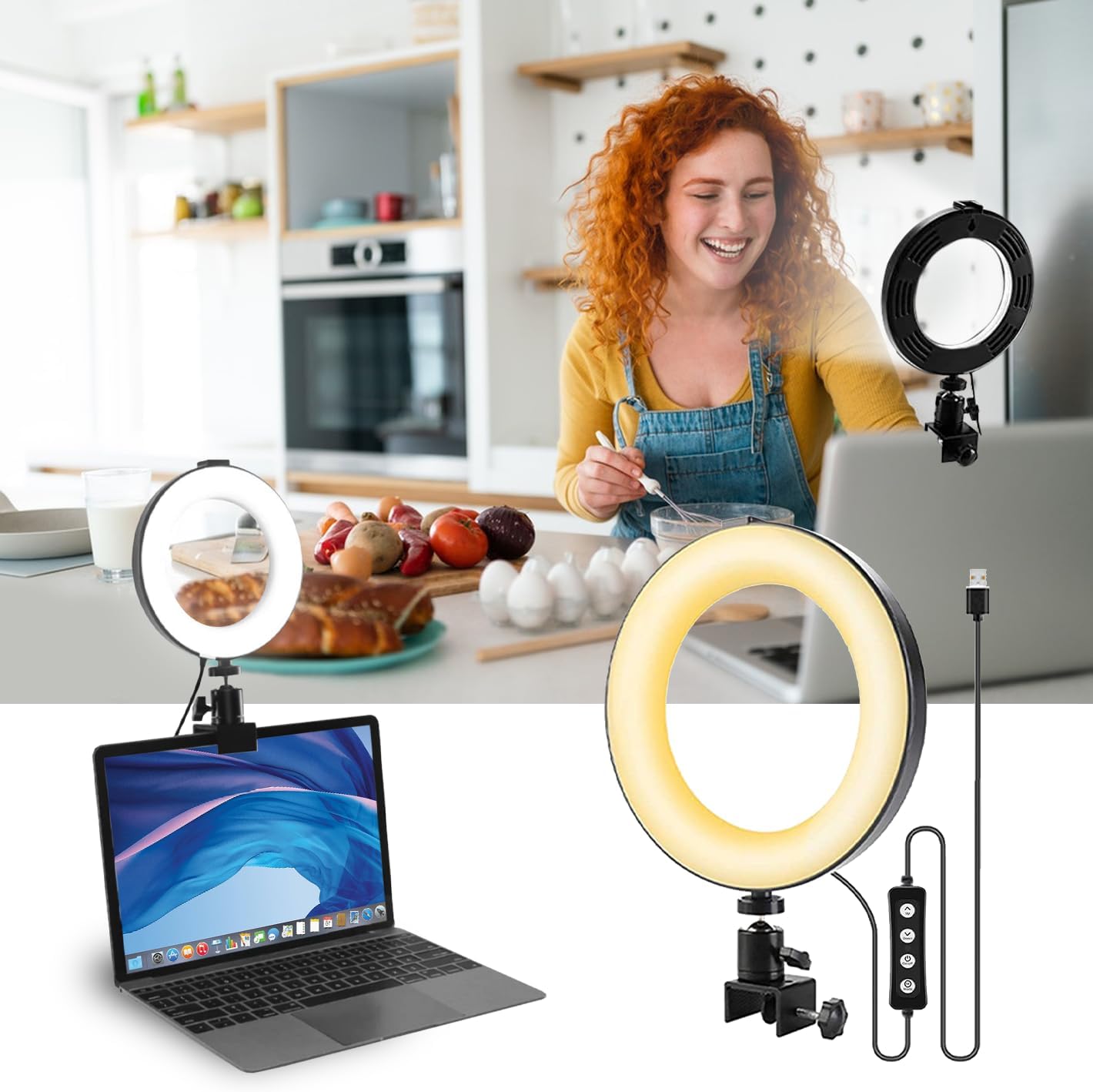 Anillo luz computadora 6pulg 10 niveles brillo con abrazadera