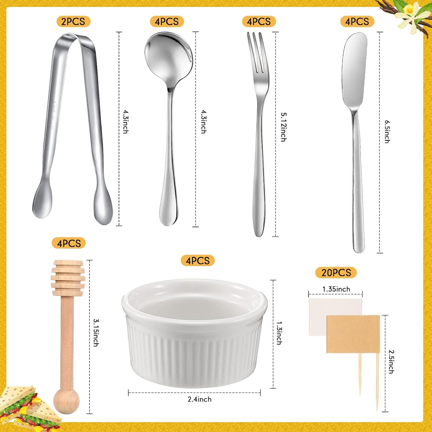 Accesorios para tabla de embutidos con cuchillos y utensilios