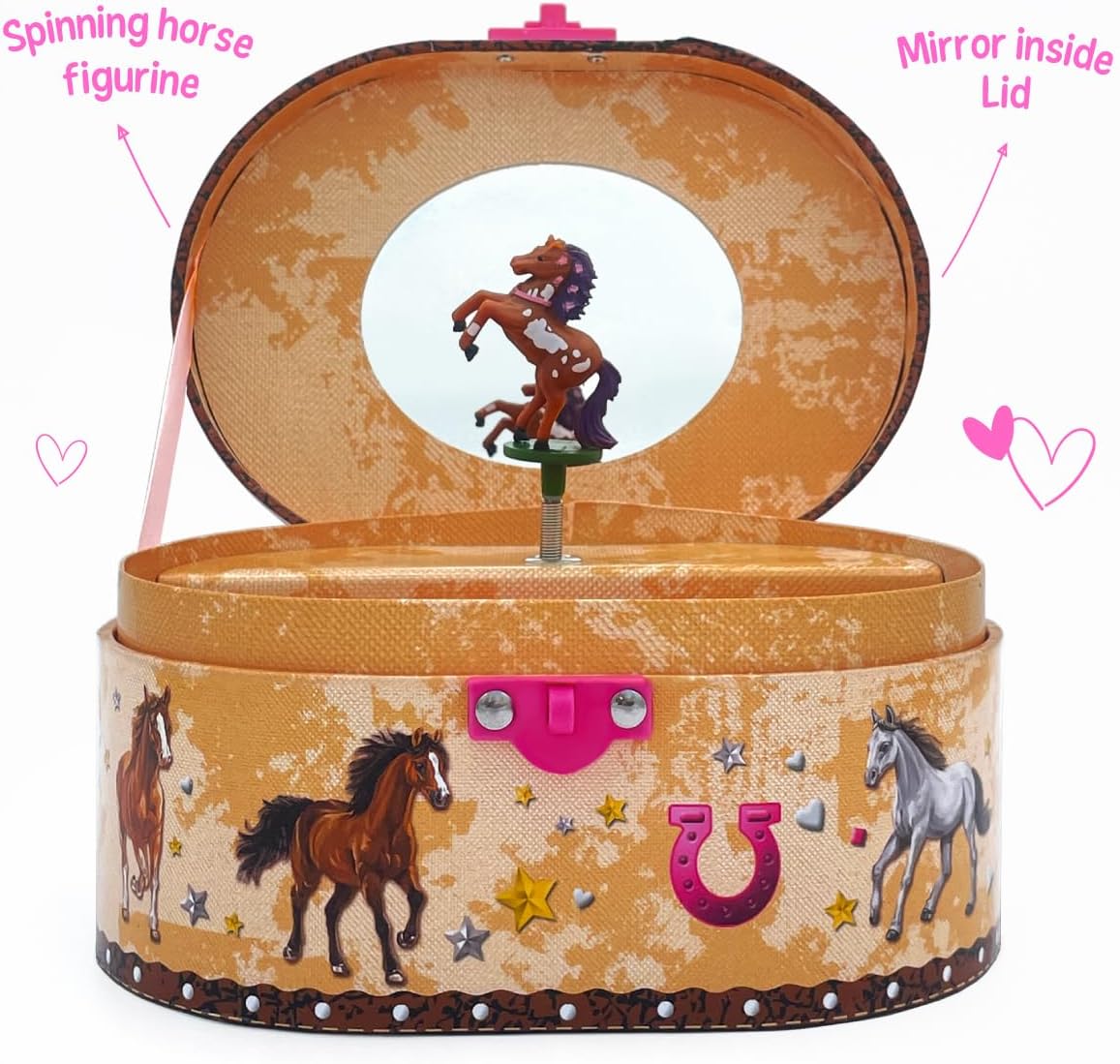 Caja joyería musical en forma de caballo ovalada