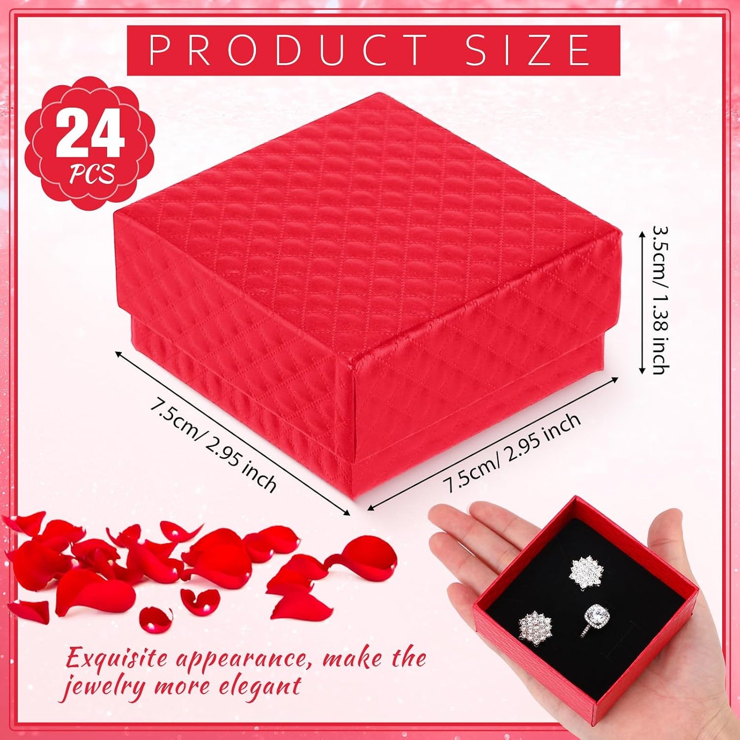 24 Cajas Regalo Joyas 3x3x1.4" para Collares Día Madre Rojo