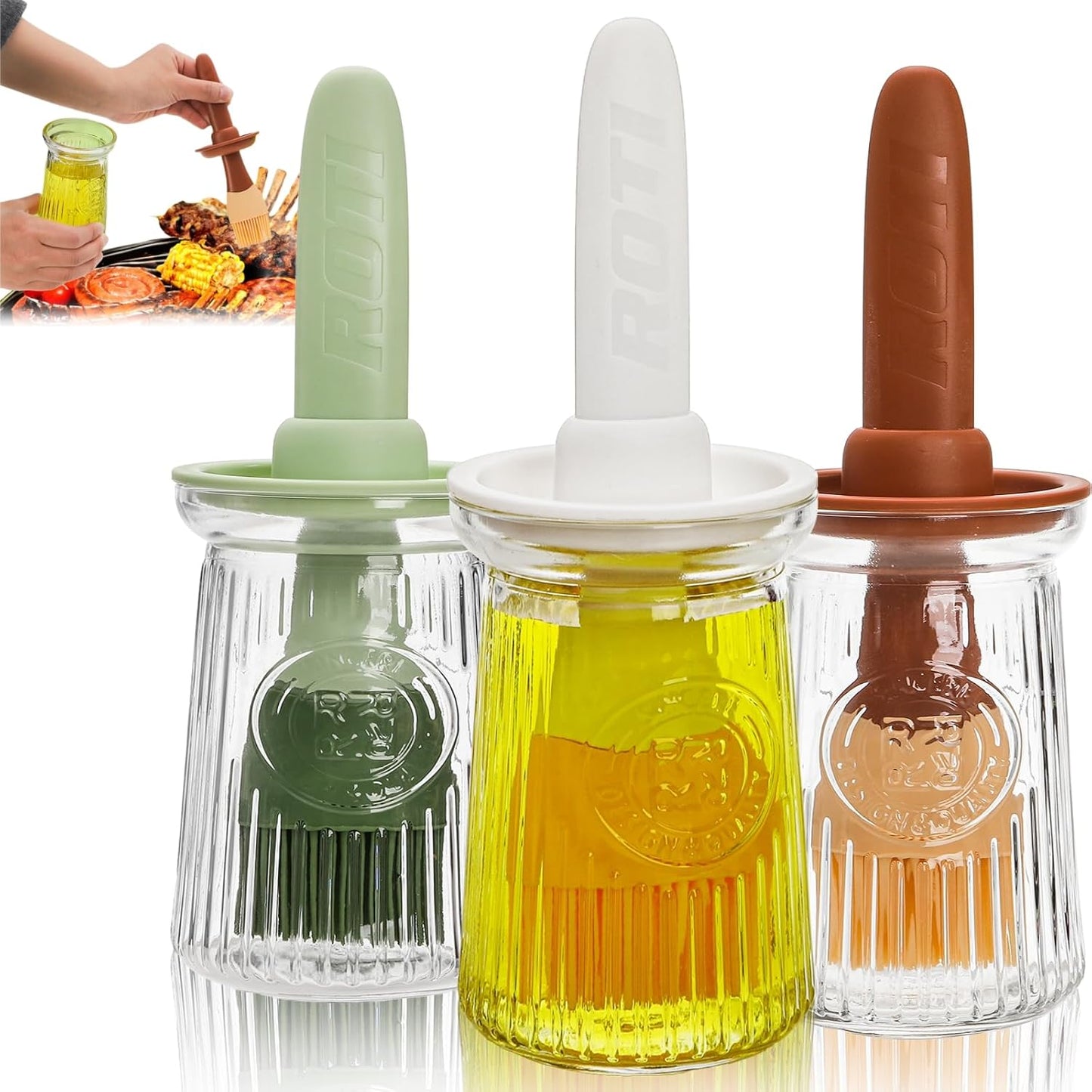 3 Dispensadores Aceite Vidrio 6.8oz Cepillo Silicona Cocina