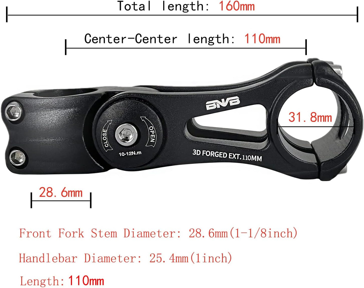 Vástago bicicleta MTB ajustable 1.252in aluminio