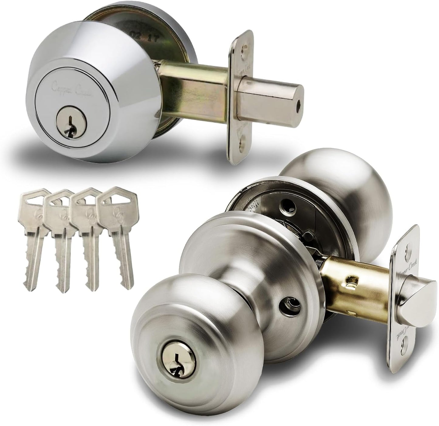 Pomo puerta colonial con llave acero inox pulido