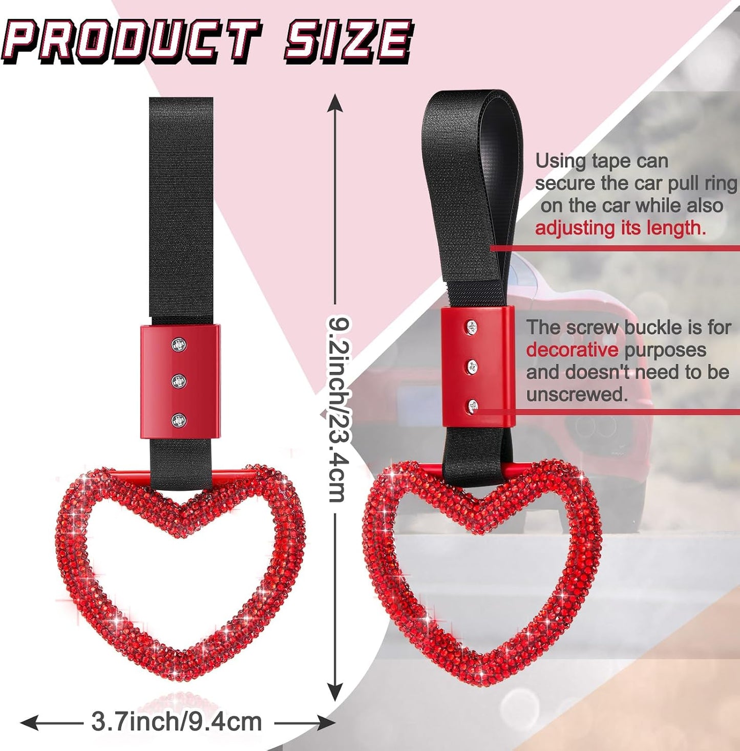 Accesorios auto con anillo corazón y parachoques rojo