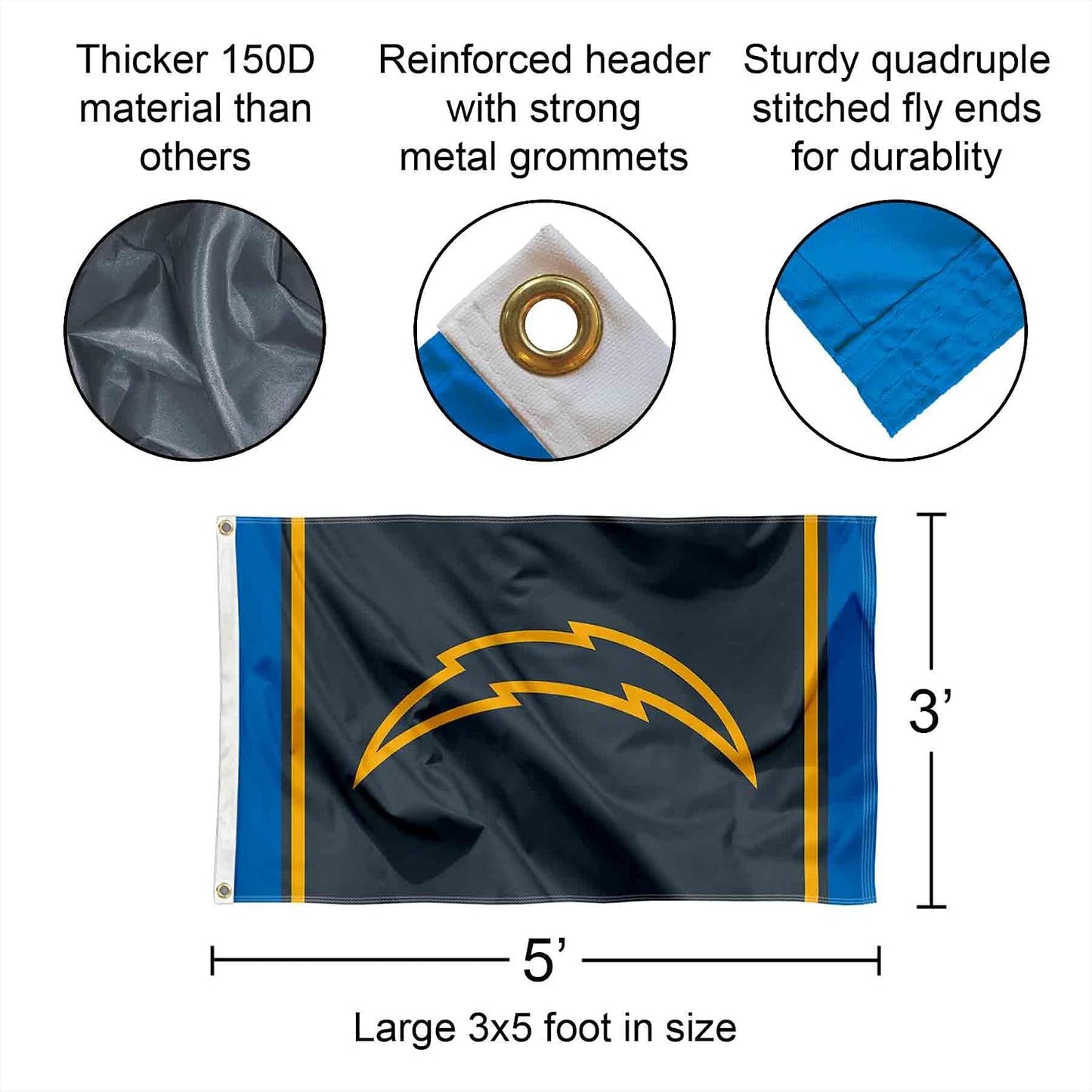 Bandera opaca LA Chargers 3x5ft interiores exteriores