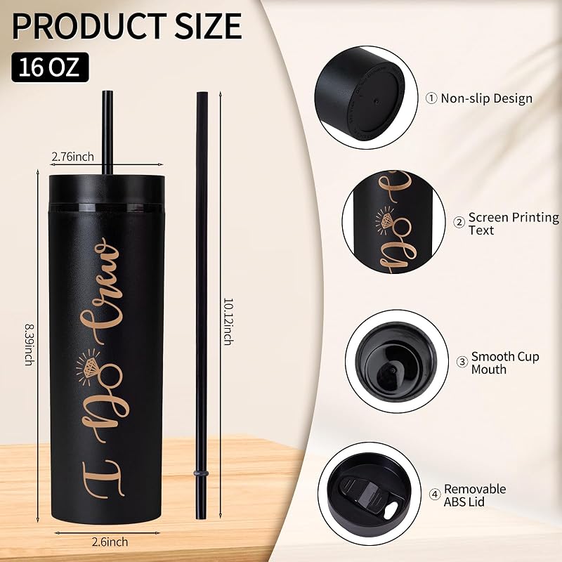 10 Vasos 16oz Bride to Be Skinny Negro