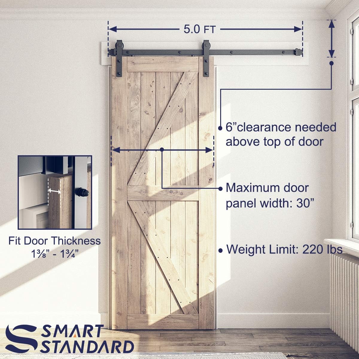 Kit herrajes puerta corrediza granero 5ft ajustable 30pulg