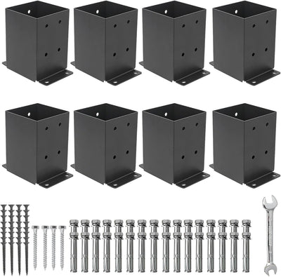 Base poste 4x4 8 Pzas soporte pérgola anclaje negro