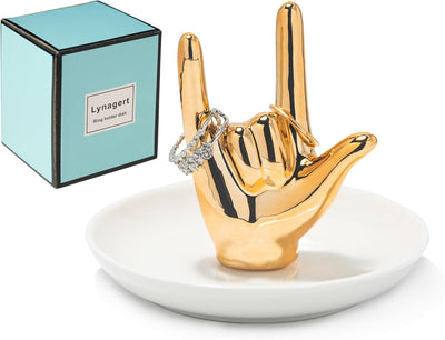 Soporte anillos cerámica texto I LOVE YOU boda
