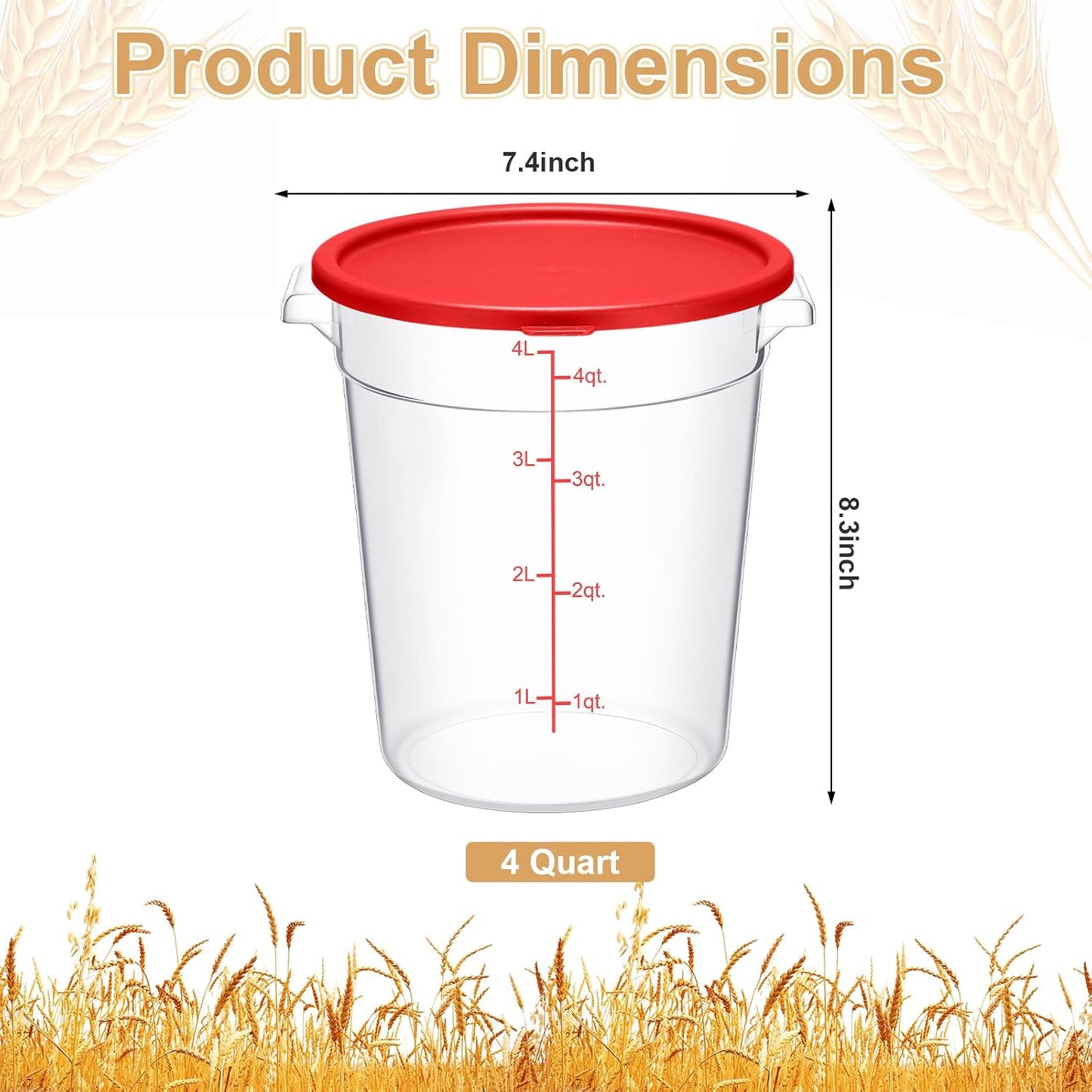 4 Recipientes 4qt Almacenamiento Pan Harina Rojo