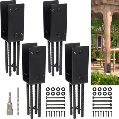 Soporte poste U metal 4x4pulg para valla madera set 4 negro