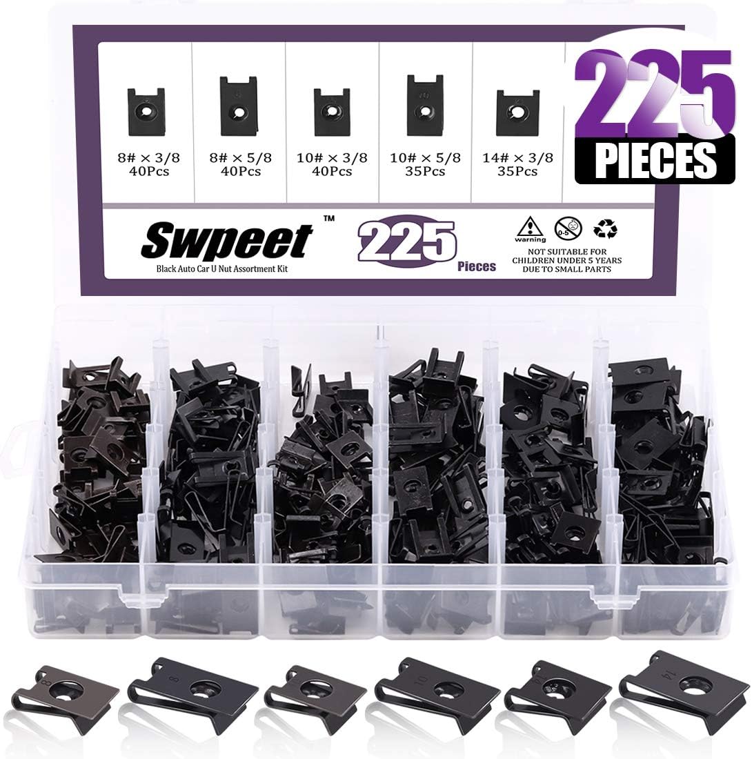 Kit tuercas en U con clip para salpicadero 225 pzas color negro
