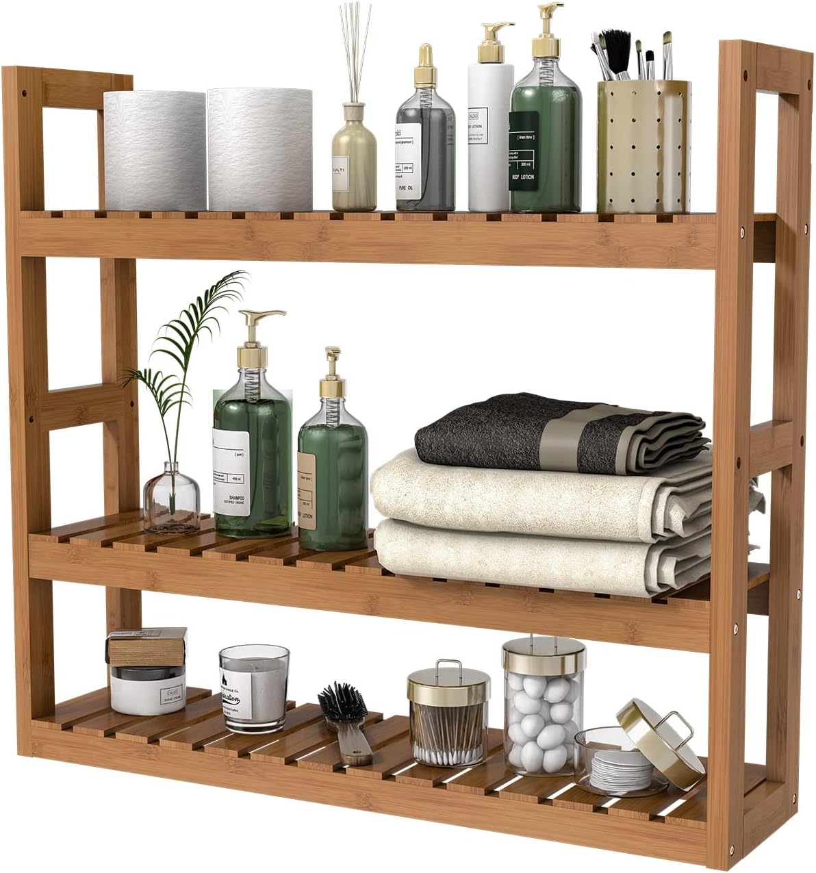 Estante bambú pared 3 niveles multifuncional para baño