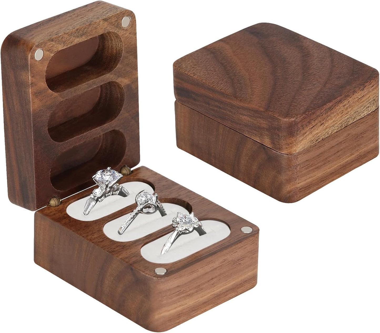 Caja terciopelo madera 3 ranuras compromiso