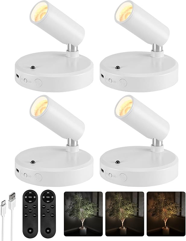 Focos inalámbricos recargables control remoto 4 pzas blanco