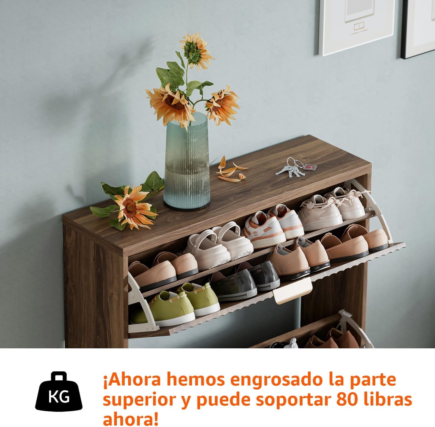 Zapatero moderno con 2 cajones abatibles nogal