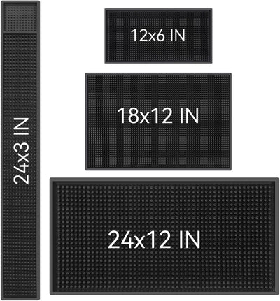 Set 4 Tapetes Bar Antiderrapantes Goma Negra 24x12 18x12 23x3 12x6
