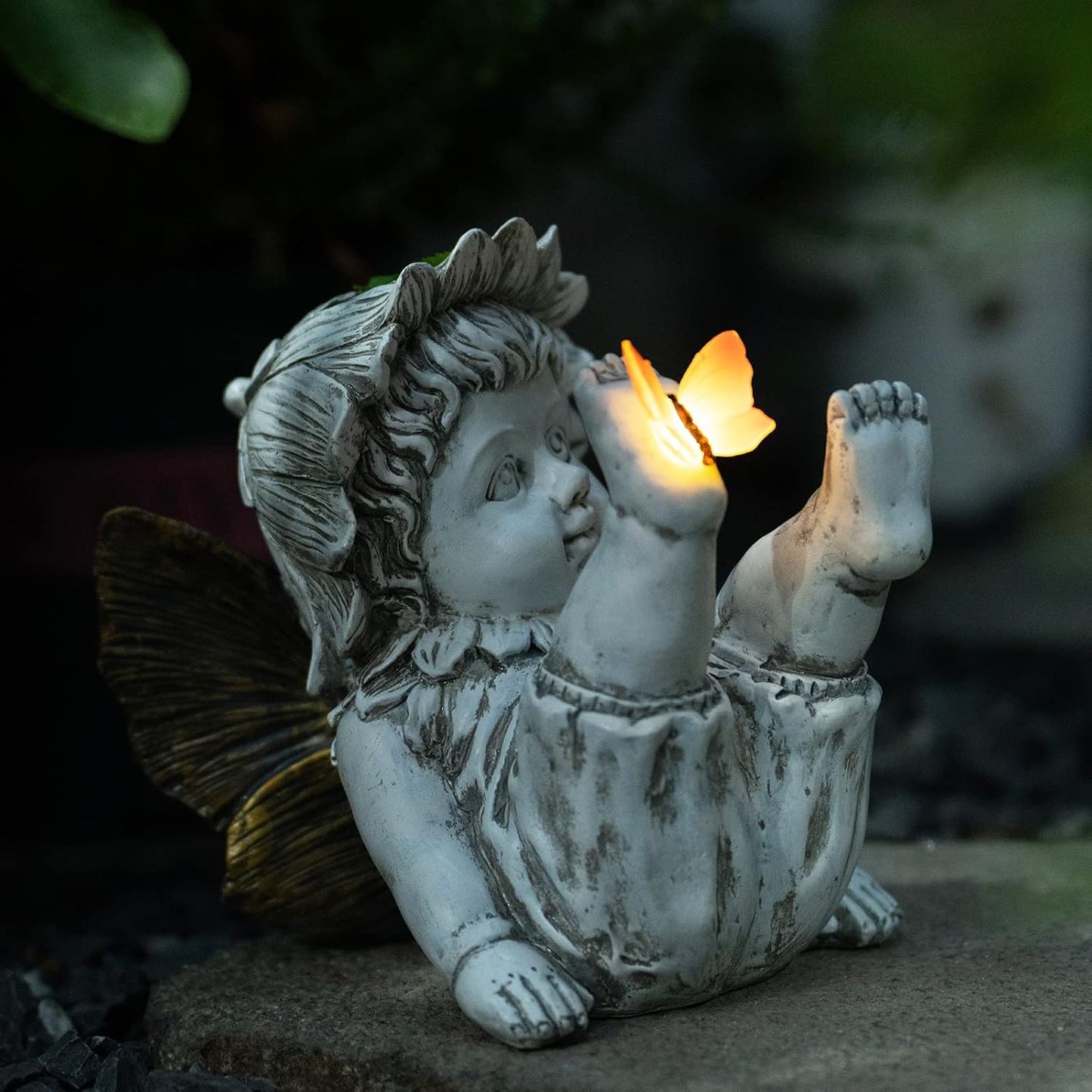 Decoración solar hadas con mariposa iluminada para jardín